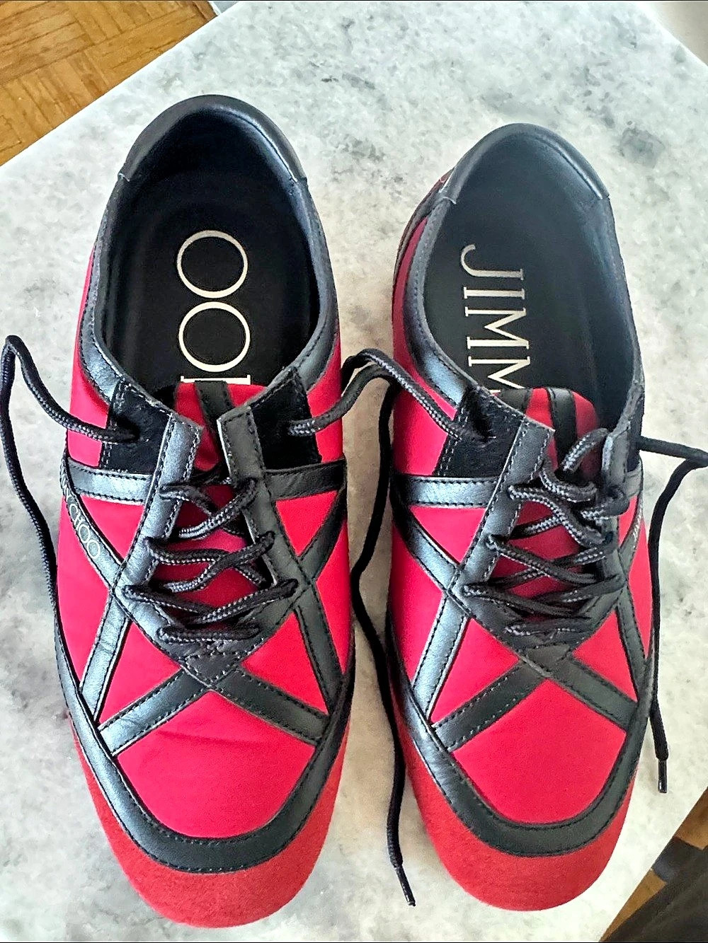Jimmy Choo Red & Black Geometric Sneakers